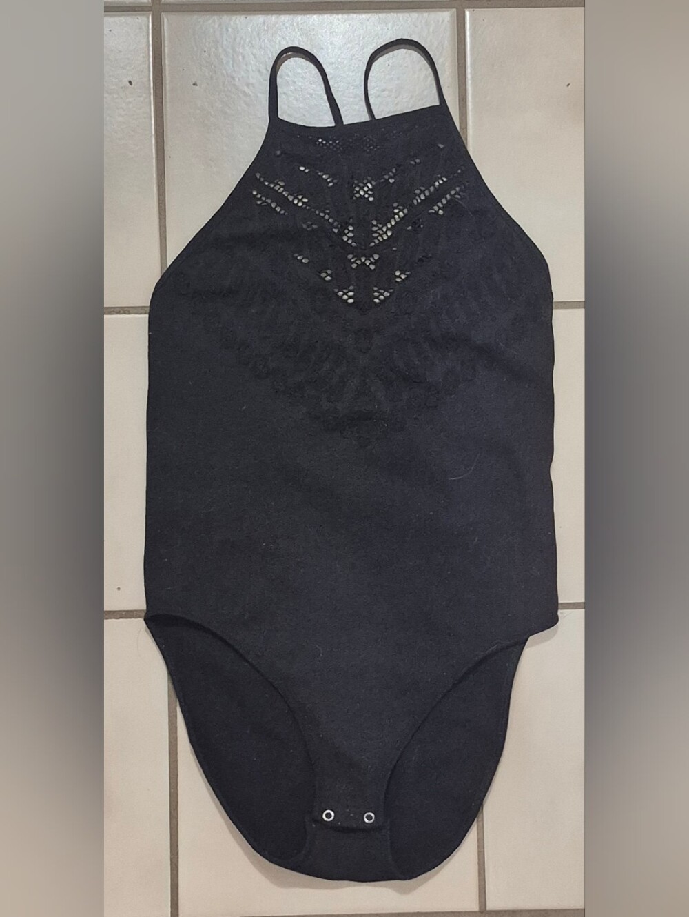 Free People Intimately Black High Neck Openwork Bodysuit XS/S